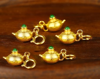 18K Solid Gold Tea Pot Charm Pendant, Solid Yellow Gold Teapot Necklace, Coffee Pot Bracelet, Tea Time Earrings, Drinking Jewelry Charms