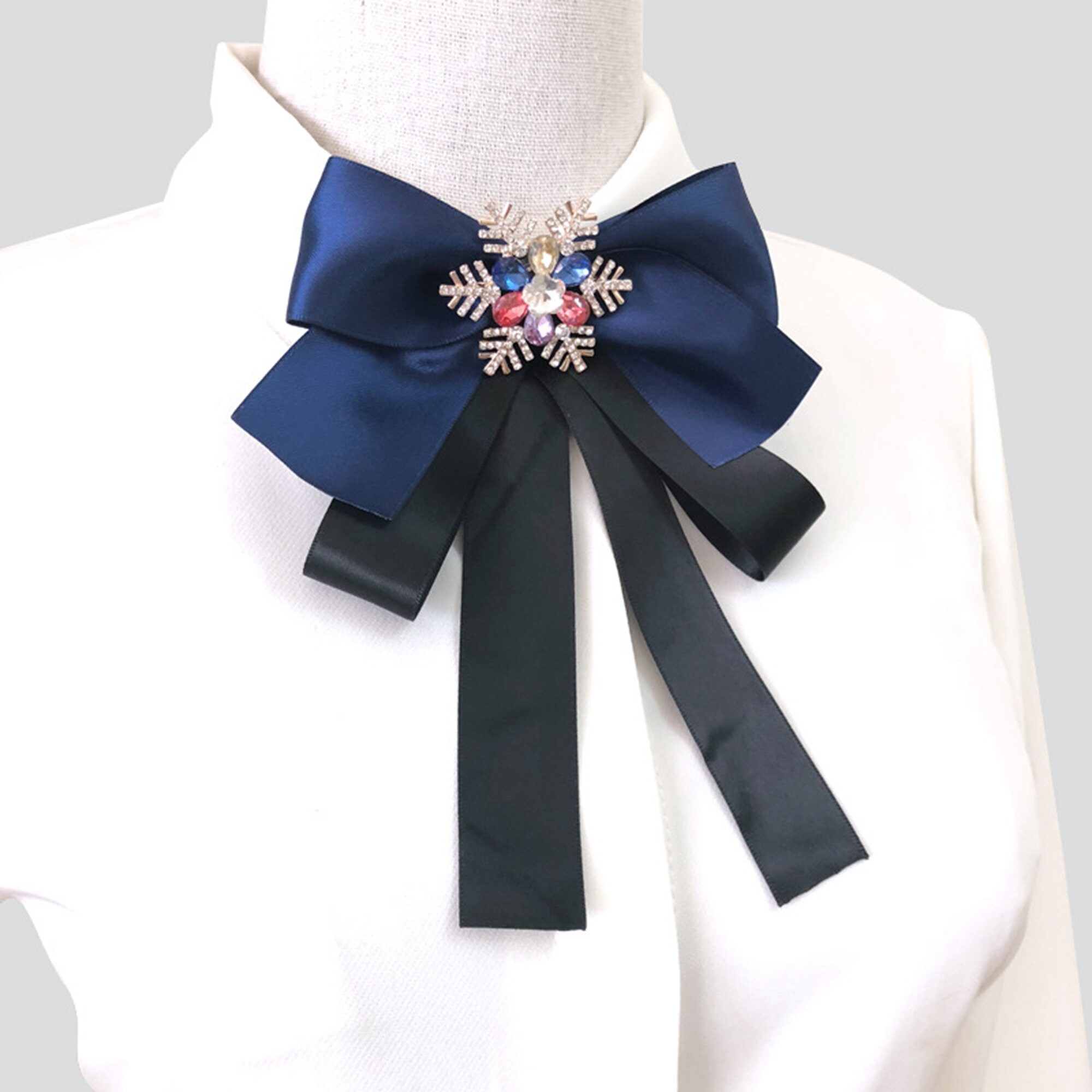 Snowflake Bow Tie Brooch Tie Pin Hand Made Ribbon Brooch With - Etsy