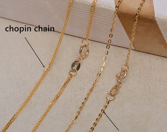 AU750 18K Solid Gold Chopin Chain Necklace, Solid Yellow Gold Wheat Necklace Chain,Flat O Chain w/ Spring Ring Clasp,Jewelry Chain 18 inches