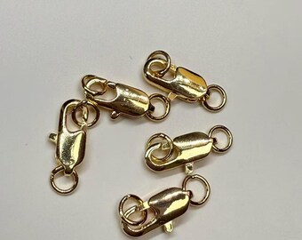 14K Gold Plated Lobster Clasps, Gold Tone Lobster Claw Clasp For Bracelet Necklace, Rectangle Clasp with Jump Ring, Jewelry Clasp Connector