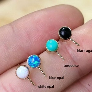 14K Gold Filled Round Earring Settings, Gold Filled Ear Post with synthetic stone inlaid, Ear Post w/ Screw Peg Mount for Half Drilled Pearl