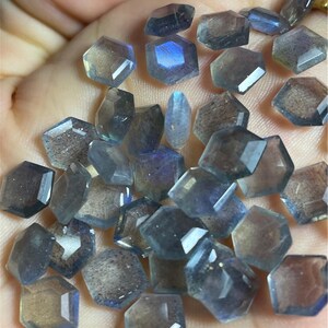 Natural Grey Labradorite Hexagon Cabochon, Faceted Loose Gemstone, Healing Stone Birthstone, Hexagon Cut Moonstone Cab For Jewelry 8*10mm
