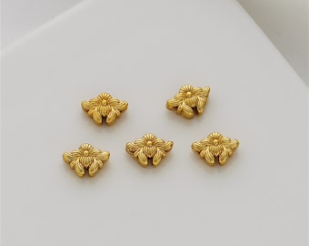 18K Gold Plated Flower Beads, Lotus Bead, Through Hole Bead, Matte Bead, Double side Bead, Bracelet Spacer Bead, Blossom Bead 7*11mm 9*12mm