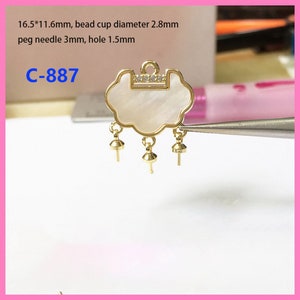 14K Gold Plated Longevity lock Pendant Settings, Gold Tone Shell Lock Charm with Cup and Peg for Half Drilled Pearl, Pendant Blank Tray