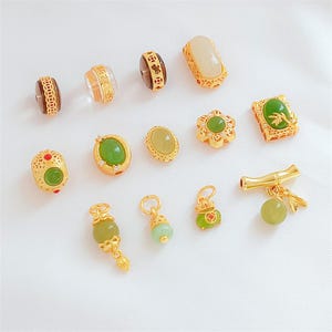 Cuenta redonda plana de cuarzo ahumado con baño de oro de 24 quilates, cuenta de rueda de moneda, cuenta ovalada de jade, cuenta de flor, cuenta floral, cuenta rectangular, espaciador de pulsera