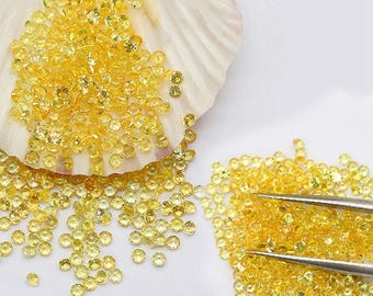 Natural Yellow Sapphire Round Gemstone, March Birthstone, Round Brilliant Cut Loose Stone, Faceted Sapphire for Jewelry Making 1mm 2mm