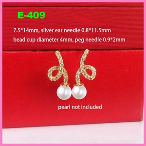 14K Gold Plated CZ Spiral Earring Post, Gold Tone Dainty Earring Stud, Minimalist Ear Post w/ Cup Peg for Half Drilled Pearl,Earring Setting