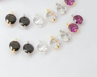 14K Gold Plated CZ Round Charm Pendant, Zircon Bracelet, Birthstone Necklace, Round Drop Earrings, Boho Jewelry, Minimalist Charm 8*12mm