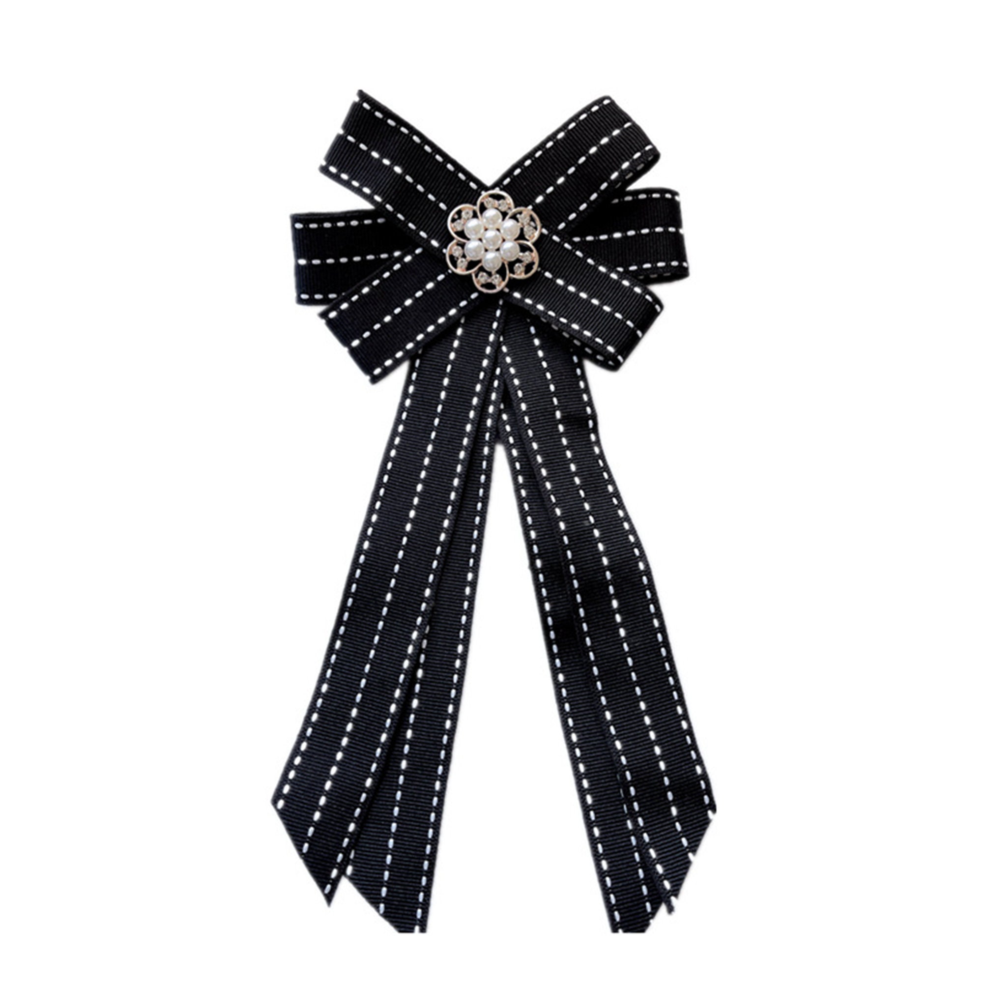 Simple Stripe Bow Brooch Tie With Flower Pearl Bead Hand Made - Etsy