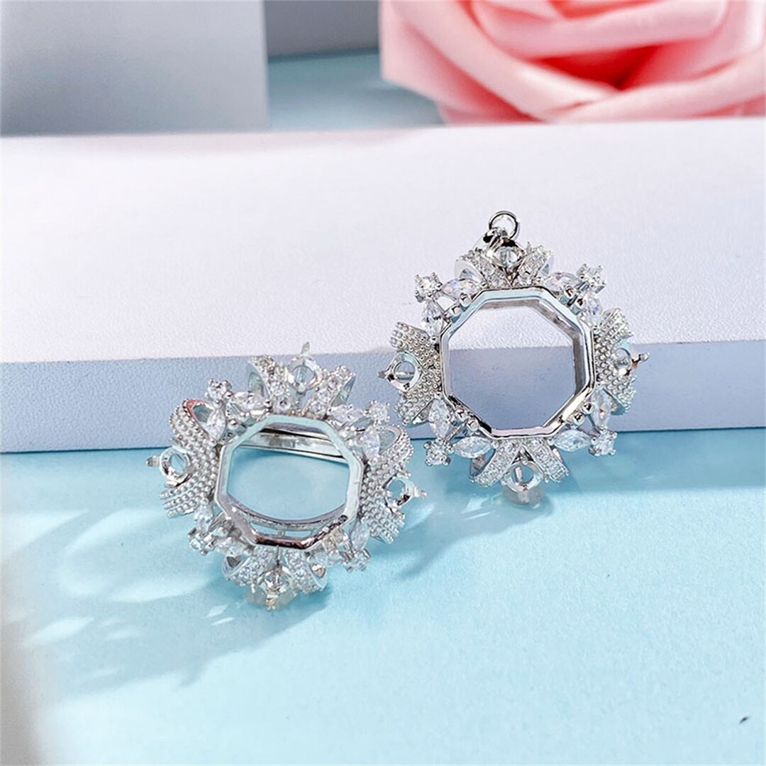 Sterling Silver Luxury Ring Settings, Oval/octagon Ring Head, Half ...