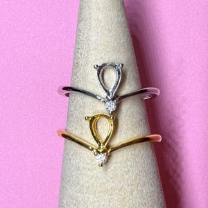 Sterlingzilveren solitaire ringinstellingen, zilveren druppelvormige ringkop, ring met drie tanden en klauw, ovale ring, verstelbare ring 4*6 mm