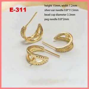 14K Gold Plated C shape Earring Settings, Gold Tone Arc Earring Post, C shape Ear Post with Peg Mountings for Half Drilled Pearls Bead