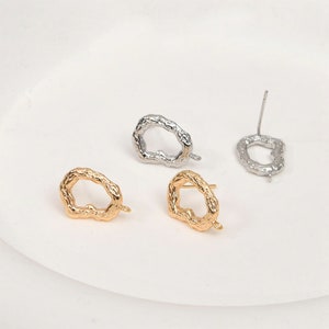 18K Gold Plated Copper Oval Earring Post w/ Closed Loop, Geometric Earring Stud, Irregular Ear Post, Hollow Post Earrings, Earring Settings