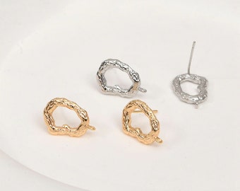 18K Gold Plated Copper Oval Earring Posts, Irregular Studs
