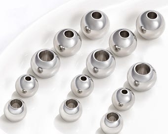ステンレススチール製丸型ビーズ20個、ブレスレットスペーサー、10～16mm