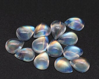 Rainbow Pear Shaped Moonstone, Quality Teardrop Blue Moonstone, Natural Moonstone Cabochon, Loose Gem Stone, Blue Flash Gemstone 3*5mm 4*6mm