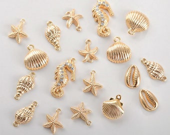 18K Gold Plated Sea Charms, Beach Jewelry Supplies