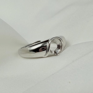 Sterling Silver Cathedral Ring Settings, s925 Silver Round Ring Head, One Prong Ring Setting w/Claw, Ring Blank, Adjustable Wide Band Ring