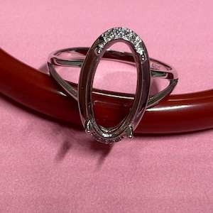 Sterlingzilveren minimalistische ringinstellingen, 925 zilveren ovale ringkop, ring met vier tanden met klauw, verstelbare ring, ringbasis 7*14 mm