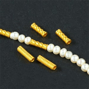 1pc 18K Solid Gold Spiral Tube Bead, Solid Gold Twist Tube Bead, Straight Cut Bead, Swirl Spiral Bead, Vintage Gold Bead, Bracelet Spacer
