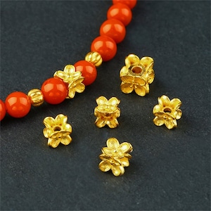 1pc 18K Solid Gold Four Sided Flower Cube Beads, Solid Gold Floral Bead, Flower Beads, Vintage Gold Bead, Blooming Spacer Beads for Bracelet