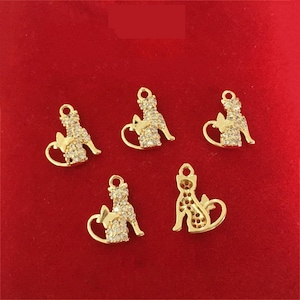 14K Gold Plated Micro Pave CZ Animal Charms, Tiny Cat Frog Snake Horse Bat Pendant for DIY Earring Bracelet Necklace Jewelry Making