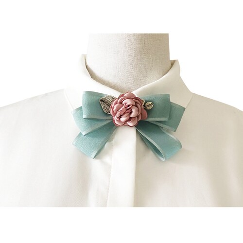 Pink Flower Bowknot Bow Tie Brooch Mint Green Ribbon Brooch Etsy