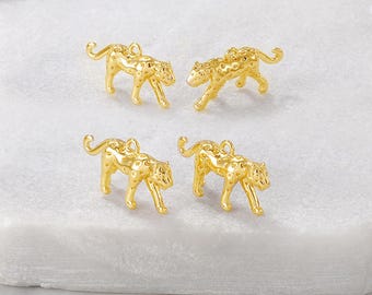 14K Gold Plated Brass Leopard Charm, Animals Pendant, Wild Jungle Bracelet, Beast Necklace, Safari Earrings, Wild Animals Charm, Zoo Jewelry