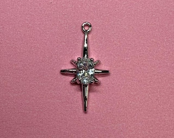 14K Gold Plated CZ North Star Charm, Celestial Pendant