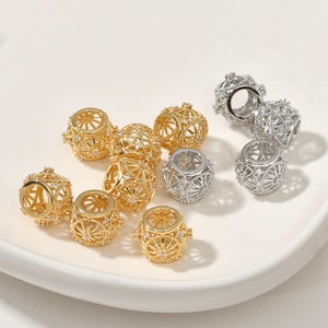 14K Gold Plated Copper Daisy Flower Bead, CZ Round Bead, Floral Bead, Large Hole Bead, Triabl Bead, Bracelet Bead, Necklace Bead,Spacer Bead