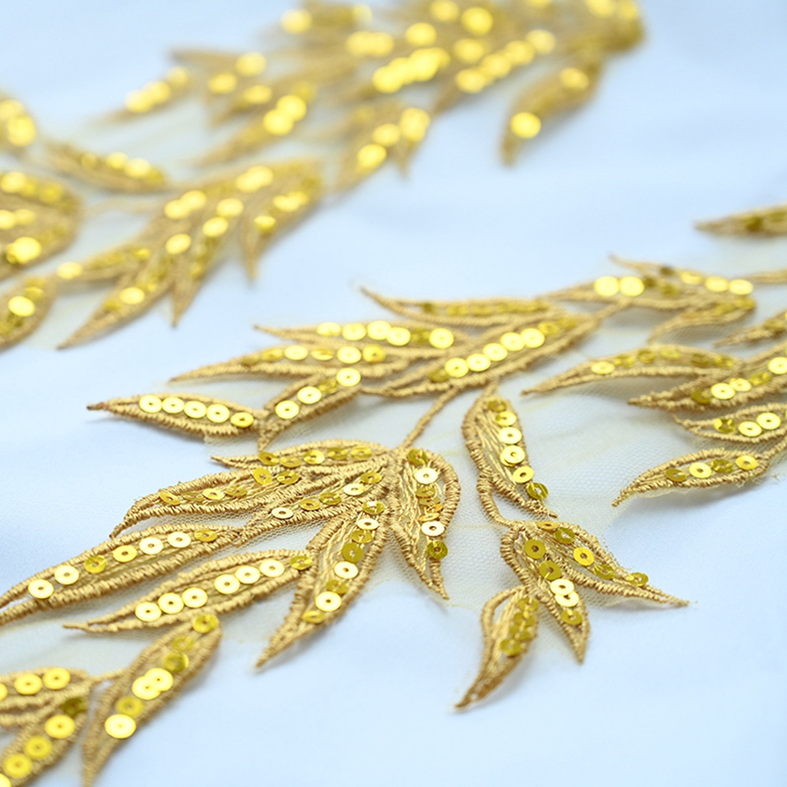 4 Pairs Beaded Embroidered Gold Leaf Lace Applique Etsy