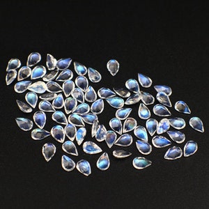 Pear Shaped Moonstone, Quality Teardrop Blue Moonstone, Natural Moonstone Cabochon, Rainbow Loose Gem Stone, Blue Flash Gemstone 3*5mm 4*6mm