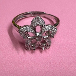 Sterling Silver Flower Ring Settings, 925 Silver Oval Ring Head, Four Prong Ring setting with Claw, Oval Bezel Ring Band, Ring Base 3*4mm