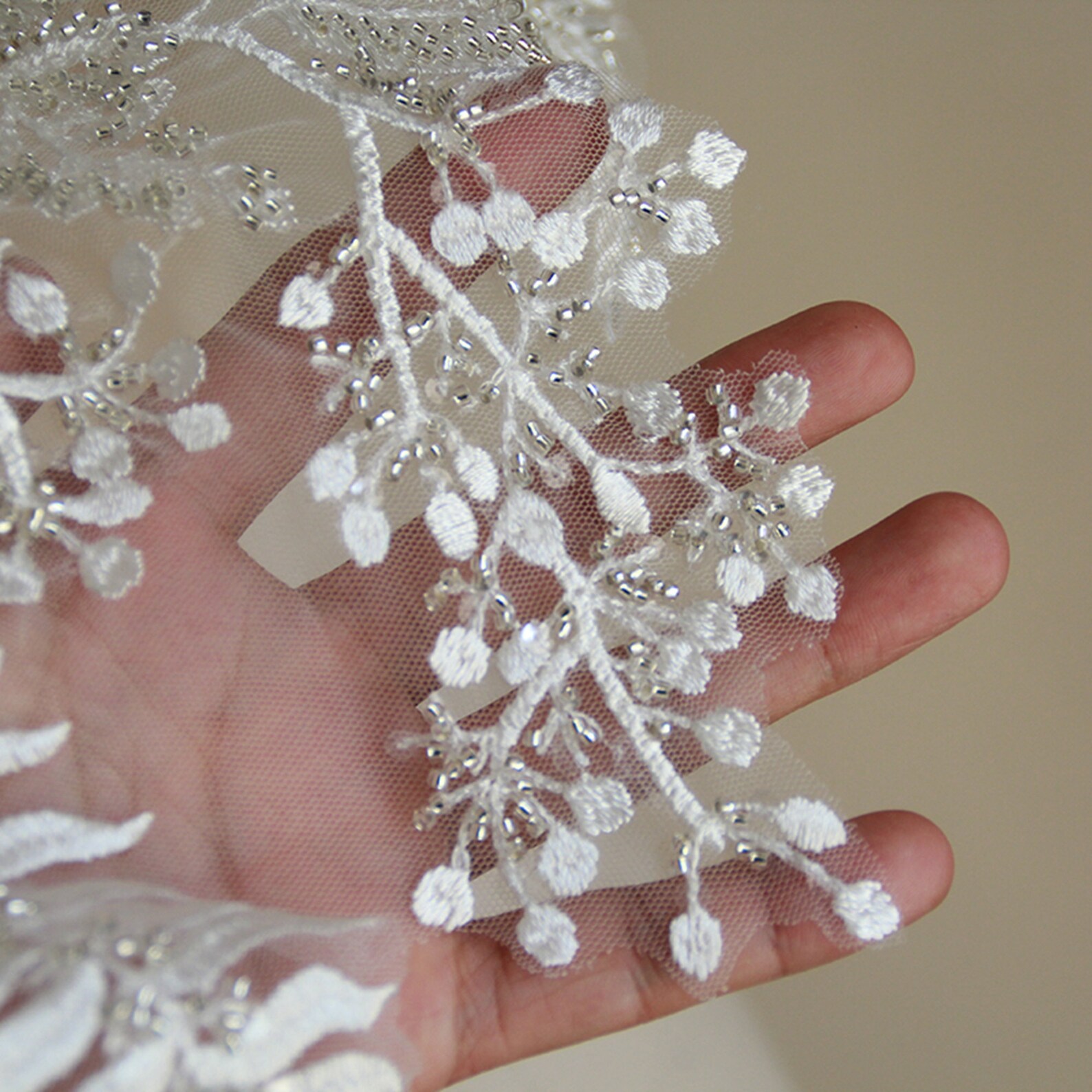 Beaded Embroidered Lace Applique Patch Wedding Lace Bridal Etsy