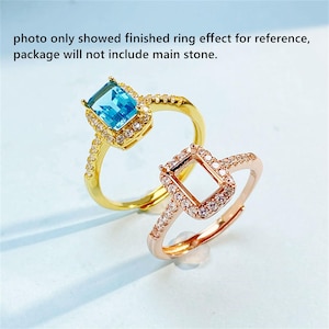 Sterlingzilveren halo-ringinstellingen, 925 zilveren rechthoek ringkop, viertandenring met klauw, verstelbare ring, solitaire-ring 5*7 mm