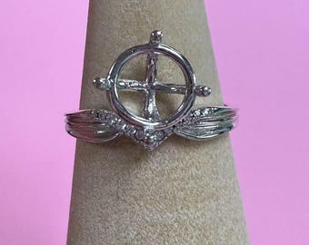 Sterling Silver V-shaped Ring Settings, s925 Silver Round Ring Head, Four Prong Ring Setting with Claw, Adjustable Ring 5mm 6.5mm 8mm 9mm