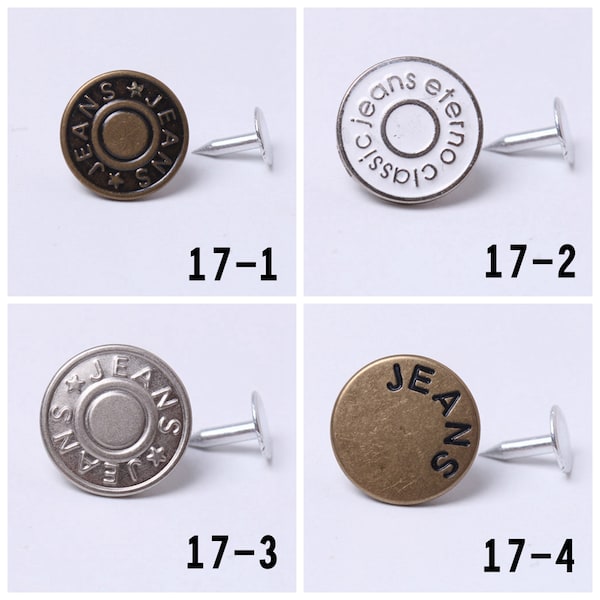 10 pcs 17mm Hammer on Metal Jeans Buttons Studs & Backs (flexible style)