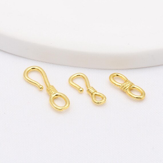 14K Gold Plated Fish Hook Clasp, Gold Tone Hook and Eye Clasp