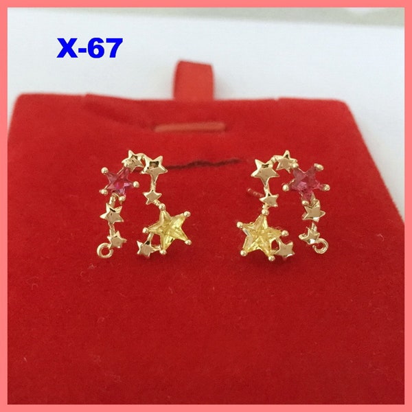 14K Gold Plated Star Earring Post with CZ Zircon, Gold Tone Pentagrams Earring Stud with Open Loop, Celestial Ear Post Jewelry Findings