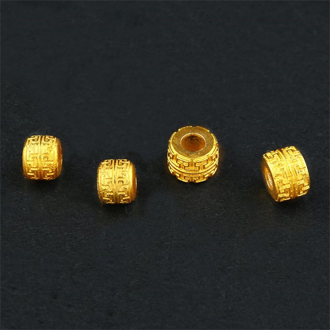 1pc 18K Solid Gold Greek Key Tube Bead, Solid Gold Classical Bead