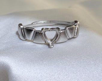 Sterling Silver Adjustable Heart Ring Setting, 5x5mm