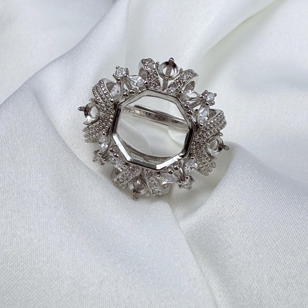 Sterling Silver Luxury Ring Settings, Oval/octagon Ring Head, Half ...