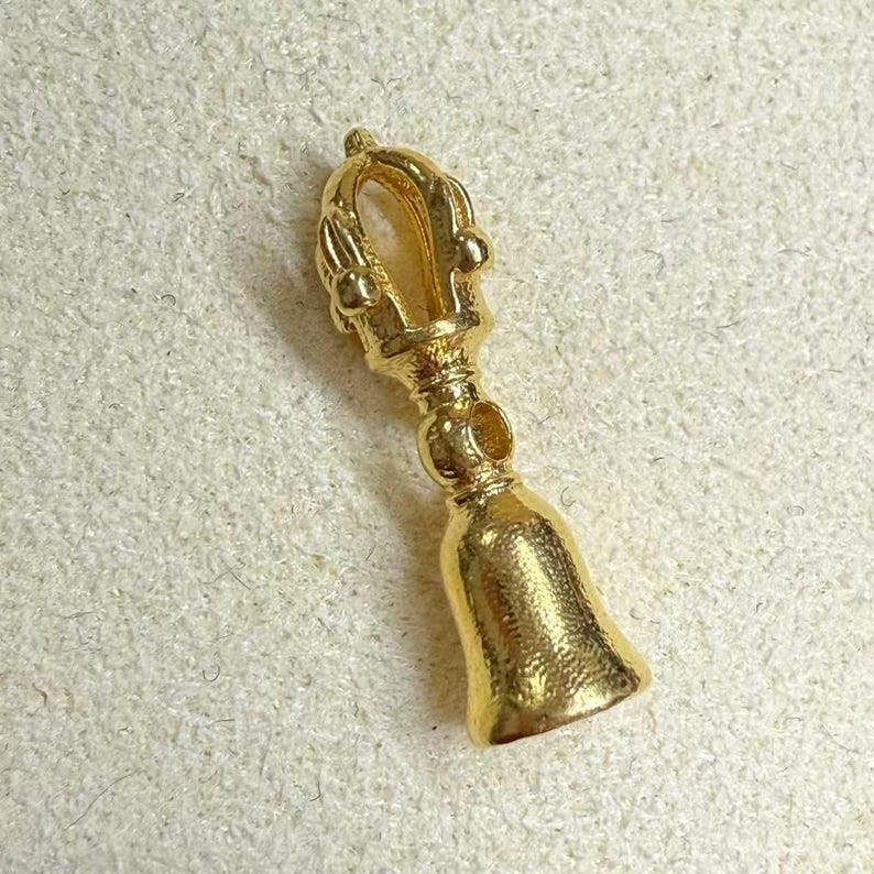 18K Solid Gold Vajra Bell Bead, Buddhism Tibetan Spacer image 1
