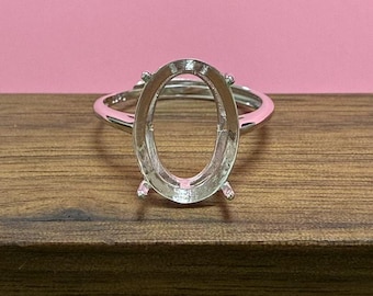 Sterling Silver Classic Ring Settings, s925 Silver Oval Ring Head, Four Prong Ring Setting w/ Claw, Oval Bezel Ring Blank, Adjustable Ring