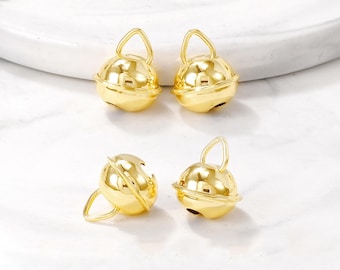 14K Gold Plated Round Bell Charm, Bell Necklace, Jingle Bell Bracelet, Pet Bell Earring, Christmas Jewelry, Festive Bell Pendant