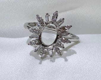Sterling Silver Flower Ring Setting, Oval Bezel, 4x6mm