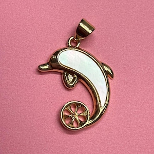 14K Gold Plated Shell Dolphin Pendant Settings, Gold Tone Animal Charm with Cup Peg for Half Drilled Pearl, Pendant Blank Tray, Pendant Base