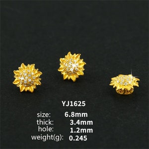 1pc 18K Solid Gold CZ Sunflower Bead, Flower Bead, Blossom Bead, Sun Flower Bead, Vintage Gold Bead, Floral Bracelet Spacer, Botanical Bead