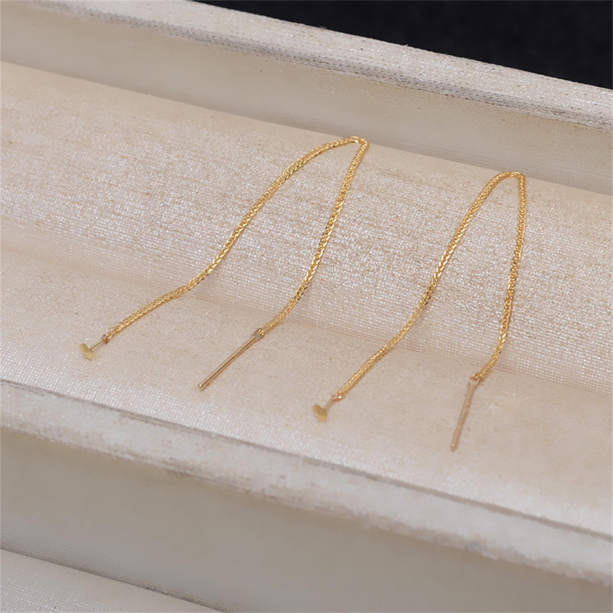 Thread Earring Yellow 1pair AU750 18K Solid Yellow Gold Chopin Chain Earrings Threader, Solid ...