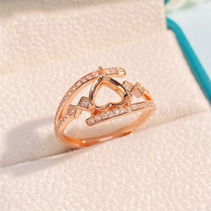 Sterling Silver CZ Love Heart Ring Setting, Adjustable Band - Etsy